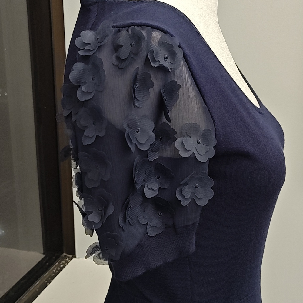 Draper James XS Nassau Navy Fleurette Sleeve Lightweight Sweater Dress NWT - Picture 7 of 13